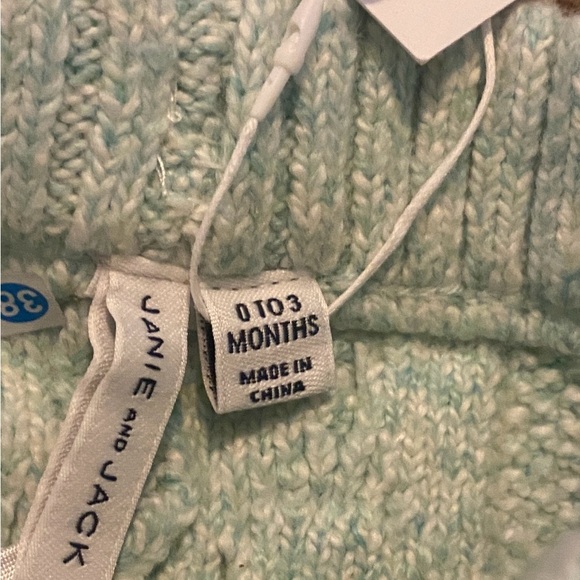 Janie & Jack Unisex Winter Cable Knit Sweater Mint Green Leggings - Picture 4 of 13